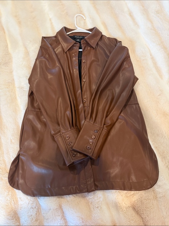 Rachel Zoe Jackets & Blazers - Rachel Zoe Brown Faux Leather Button-Up Jacket